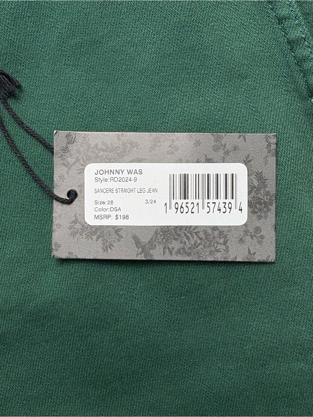 NWT Johnny Was x Sasson Sancere Straight Leg Jean Dark Sea Green Size 28 - Picture 16 of 16
